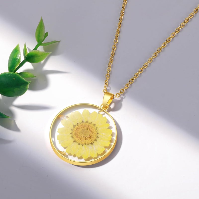 AUNTESIGN Store Forget-Me-Not and Queen Anne's Lace Pressed Wildflower Necklace | Birth Month Real Flower Necklace | Gold/Silver Pressed Flower Jewelry | Personalized Handmade Jewelry - Image 2